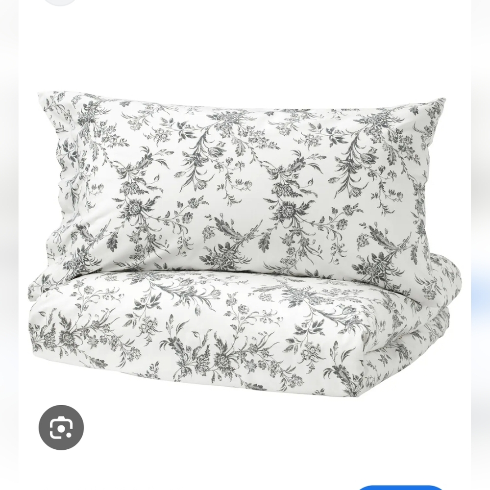 IKEA Gray and White Floral Duvet Cover Set Timeless Design
